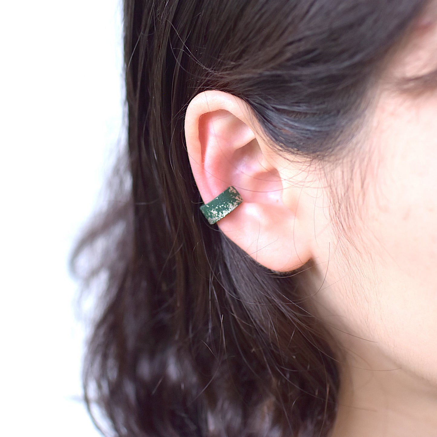 Leather and green lacquer ear cuff